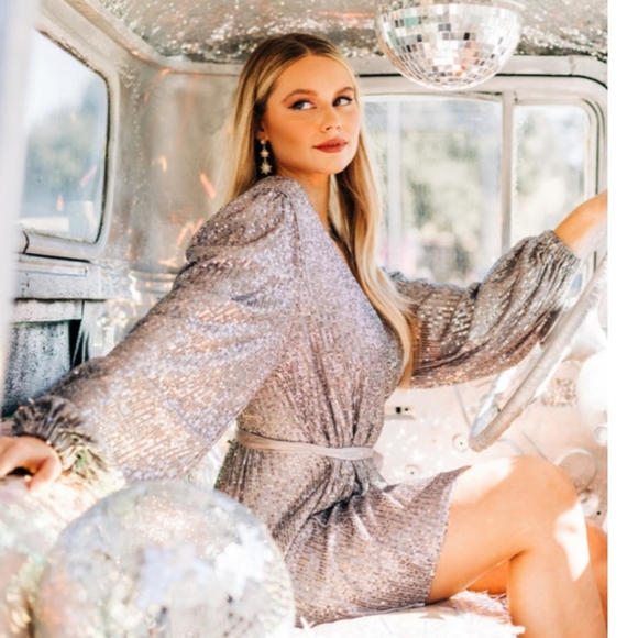 NEW Silver Sequin Wrap Dress - Picture 1 of 4